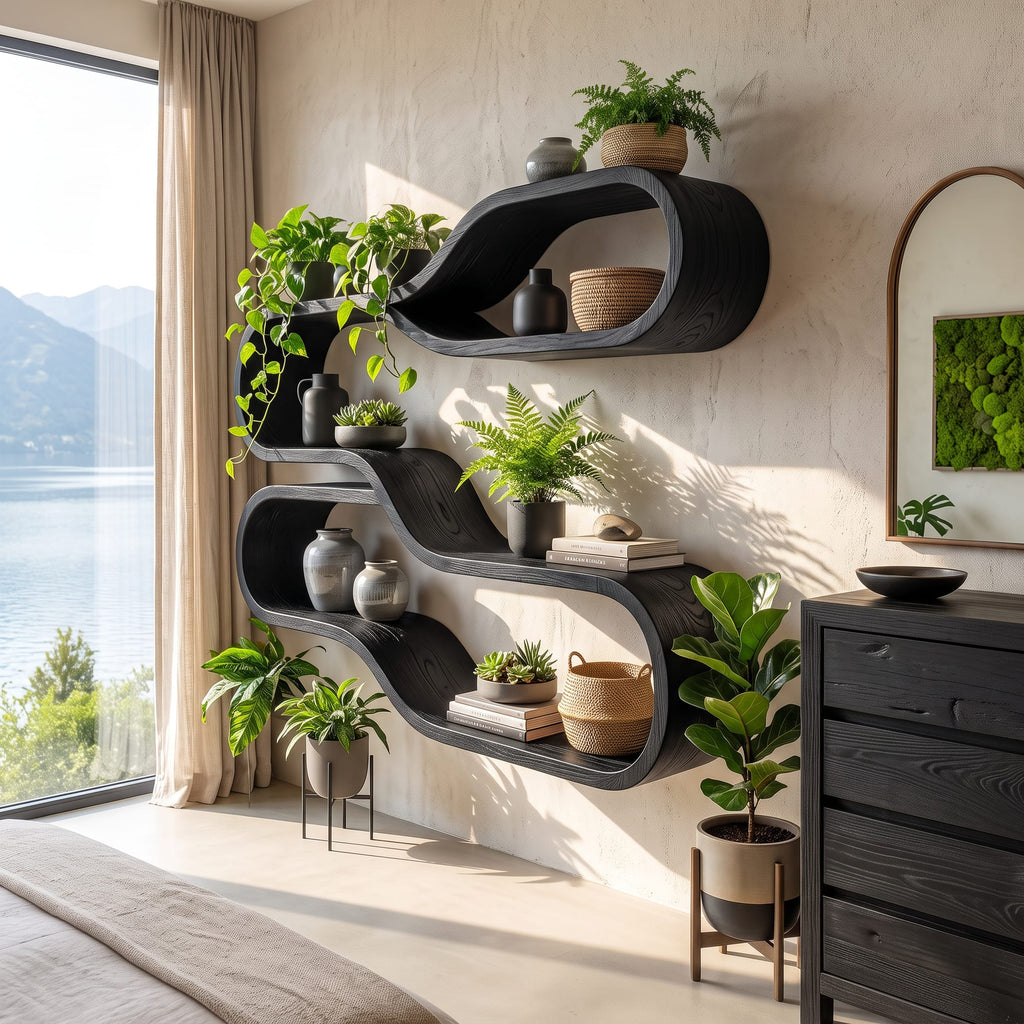 Japandi Wooden Wall Mounted Shelves, solid wood, built to order