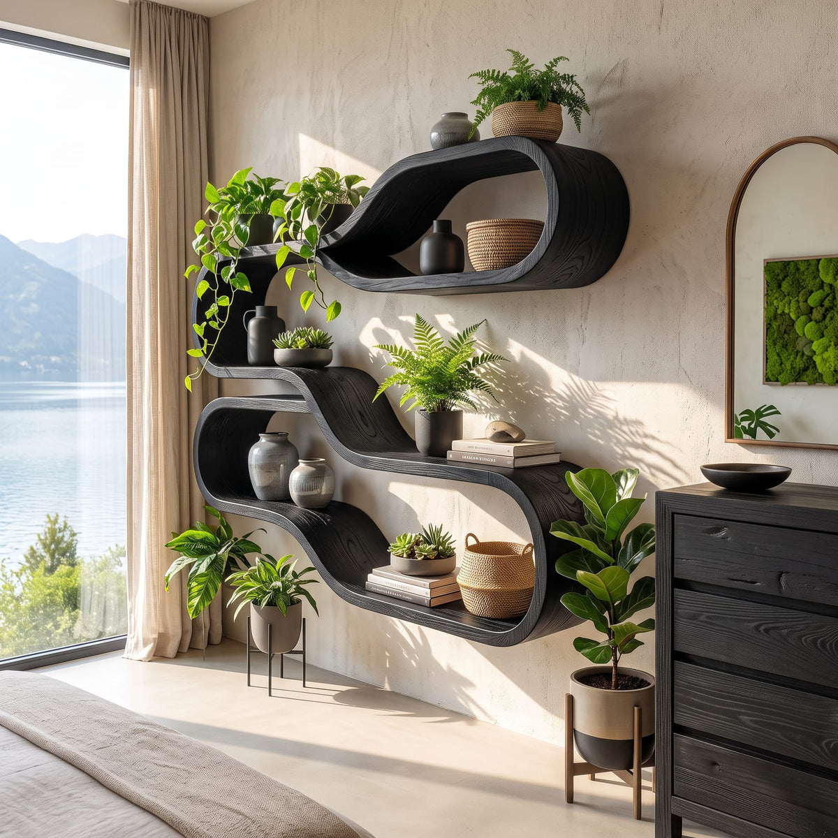 Japandi Wooden Wall Mounted Shelves, solid wood, built to order