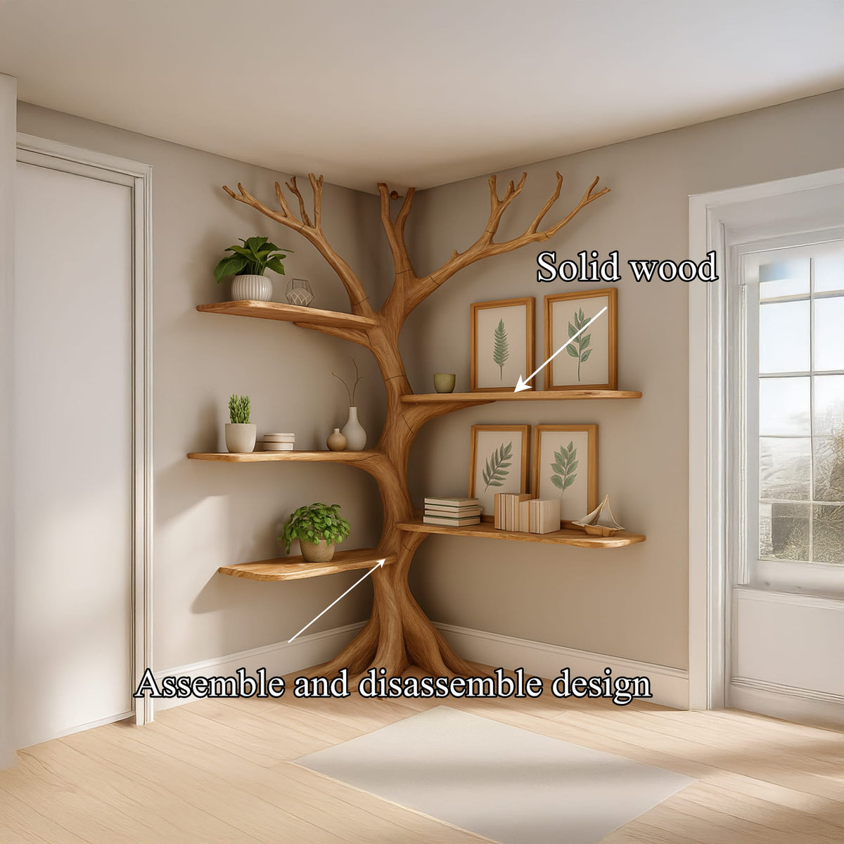 Midcentury Tree Bookshelf Kids Living Room, solid wood, built to order