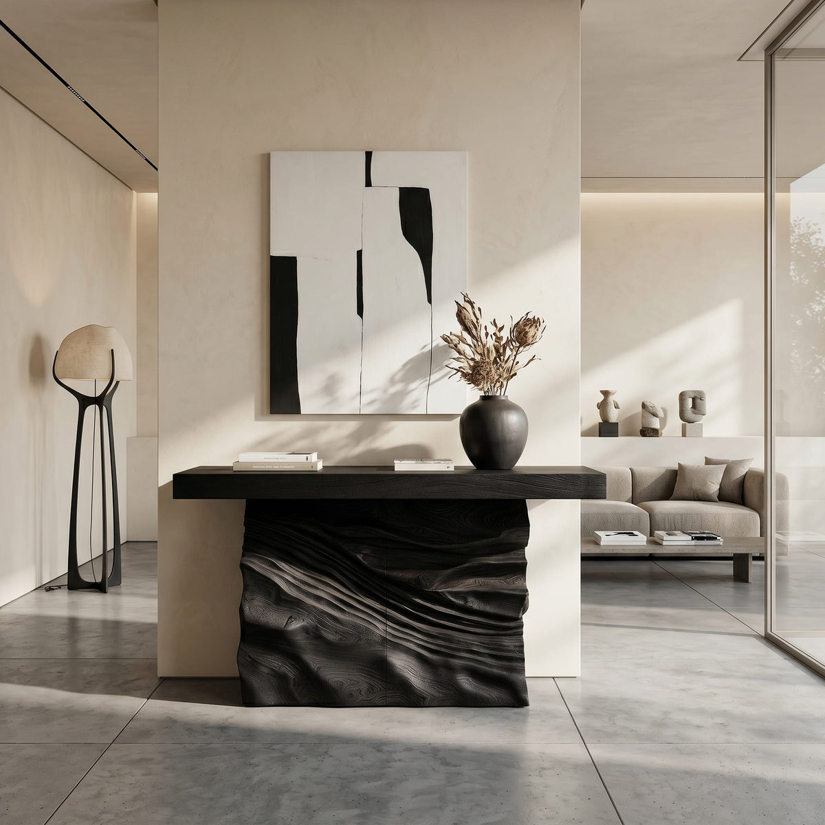 Minimalist Live Form Console Table, solid wood, built to order