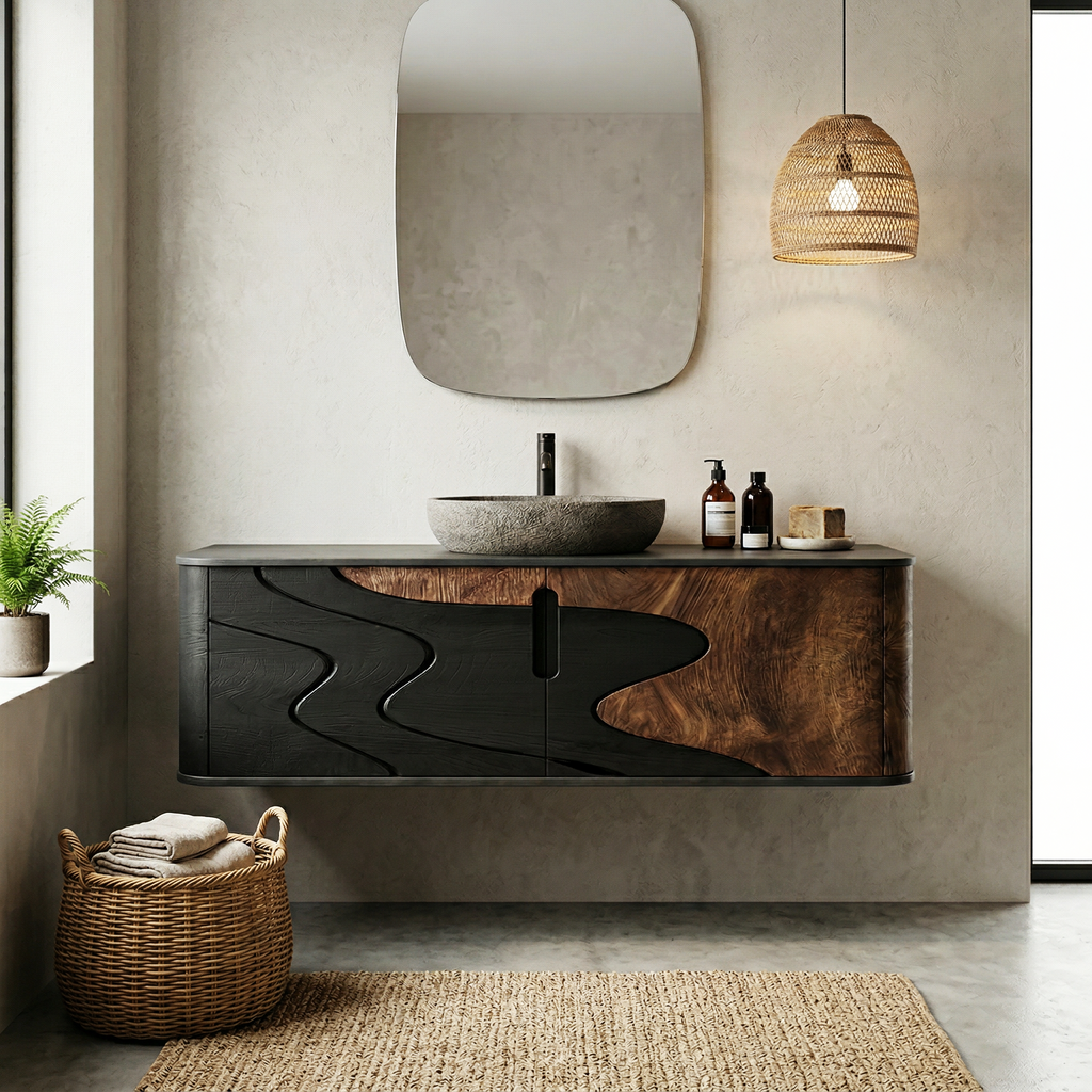 Organic Flow Bathroom Vanity Solid Curved Front Storage Bathroom, solid wood, built to order, view 4