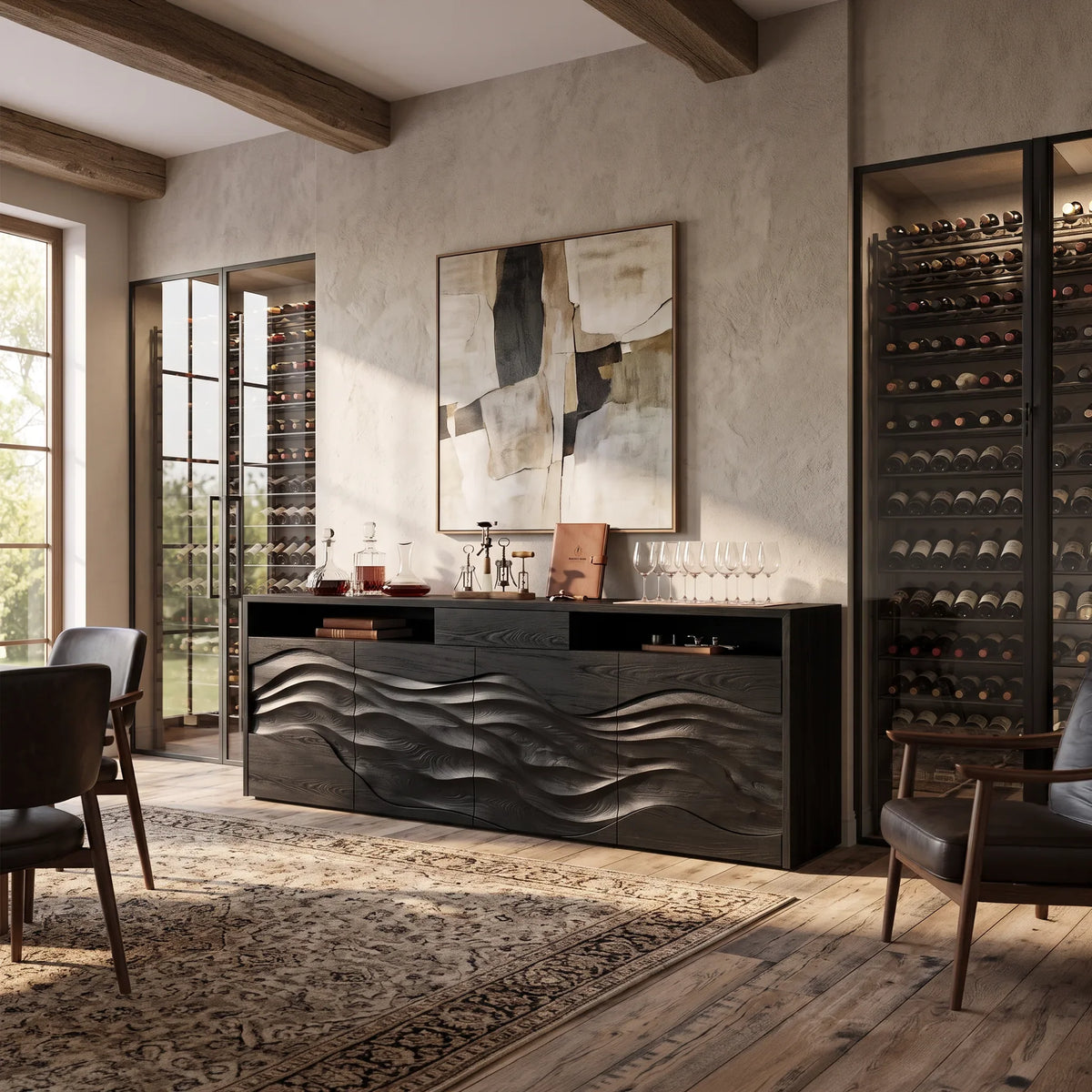 Wave Carved Buffet Dining Room, solid wood, built to order, view 3