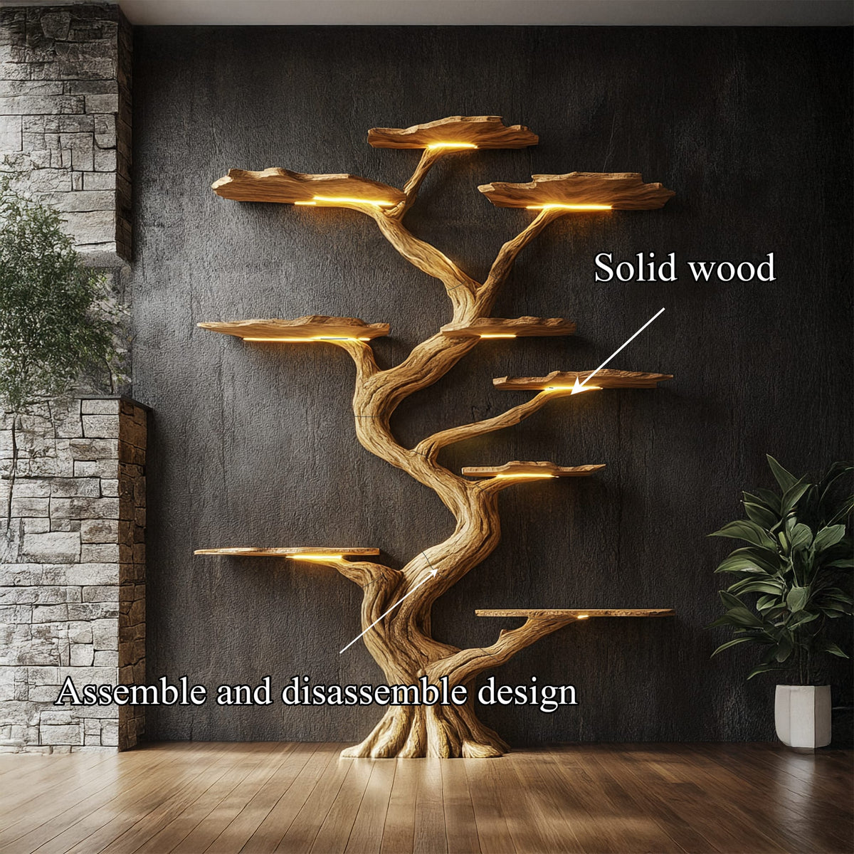 Handmade Tree Bookshelf Style Decor Gift, solid wood, built to order