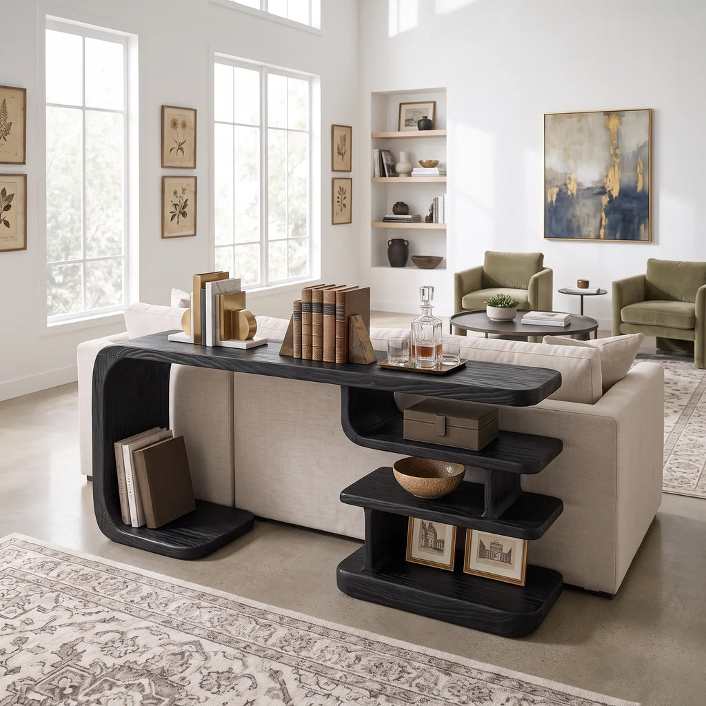 Contemporary Layered Shelf Console, solid wood, built to order