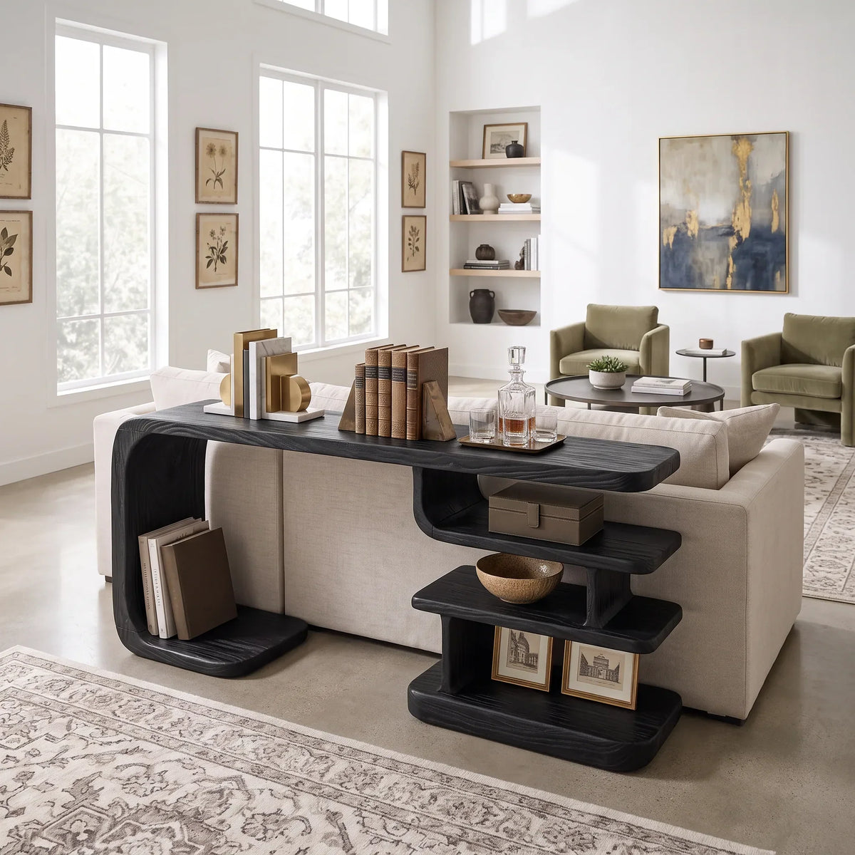 Contemporary Layered Shelf Console, solid wood, built to order