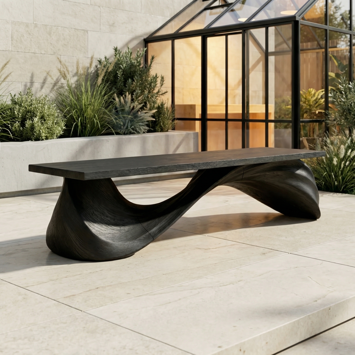 Contemporary Wave Bench Elegant Loop Design Hallway and Entryway, solid wood, built to order, view 4