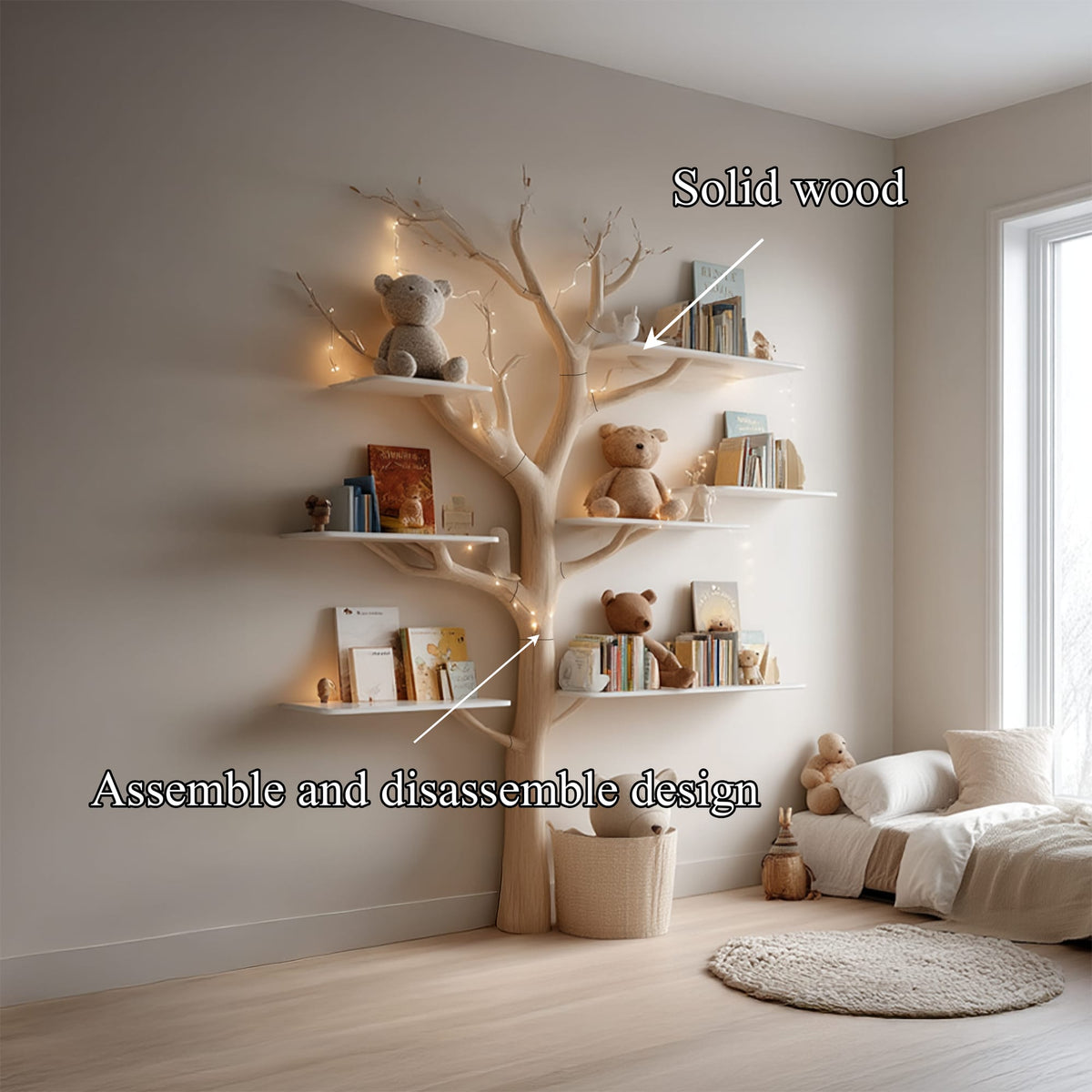Midcentury Tree Bookcase Study Room Nursery, solid wood, built to order