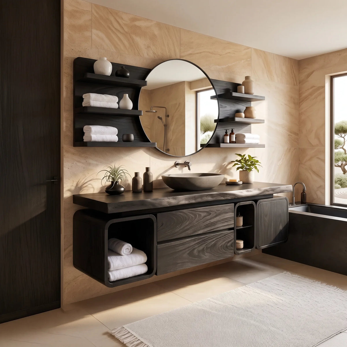 Modern Floating Bathroom Vanity Cabinet Primary Bathroom, solid wood, built to order