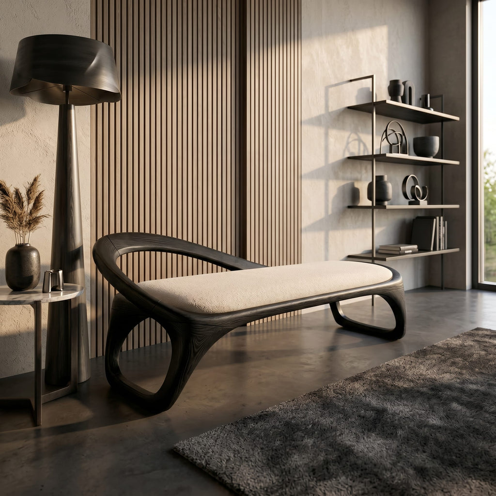 Sculptural Bench Penthouse Interior, solid wood, built to order