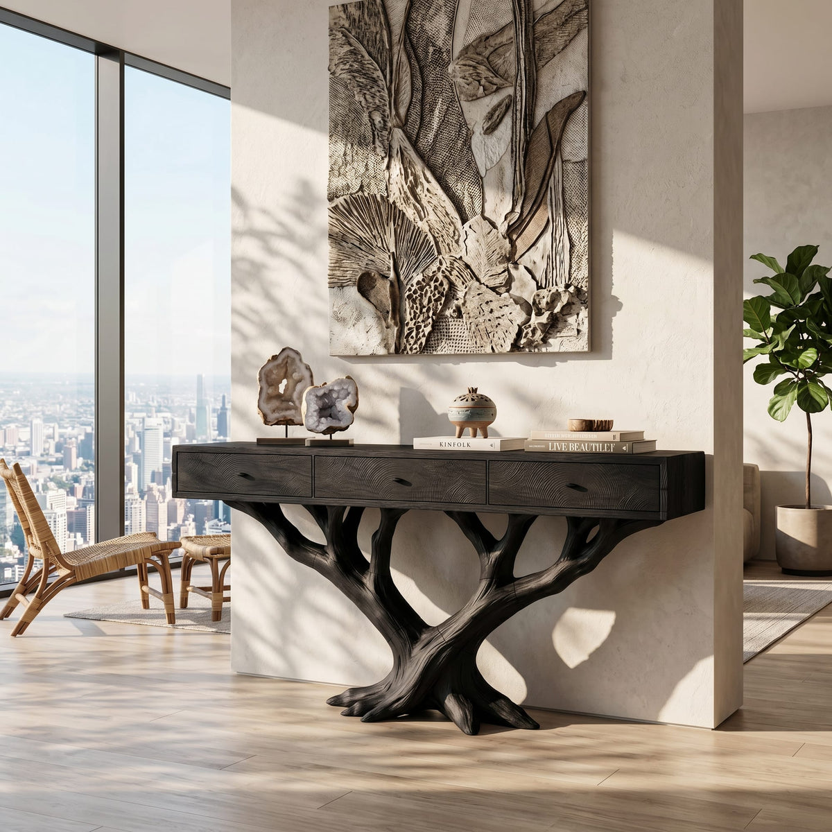 Branch Base Console Table Designer Residence, solid wood, built to order