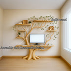 Midcentury Tree Bookshelf Desk Living Bedroom, solid wood, built to order