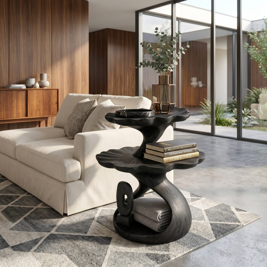 Mediterranean Two Tier Side Table Courtyard Living Room, solid wood, built to order