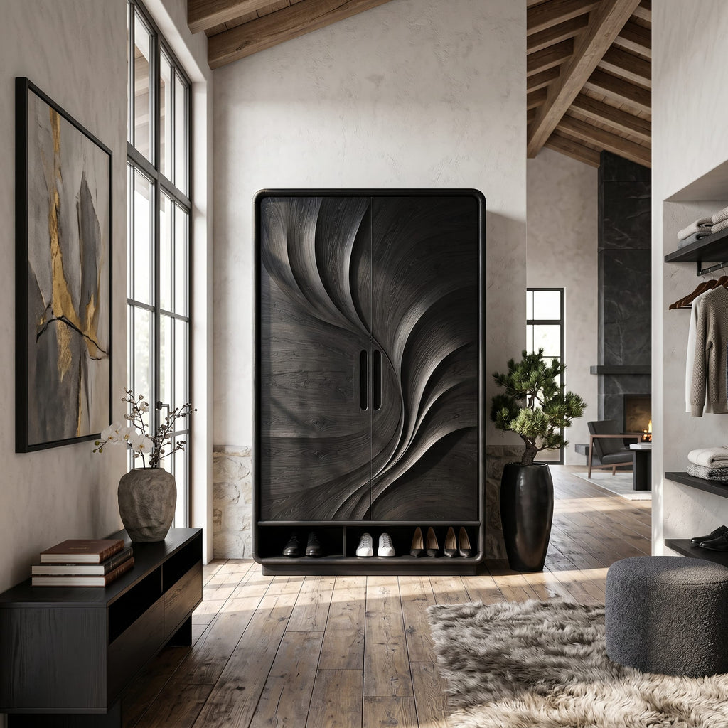 Minimalist Textured Surface Wardrobe, solid wood, built to order