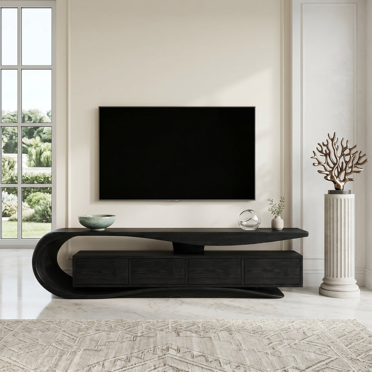 Contemporary Wave TV Console, solid wood, built to order, view 4