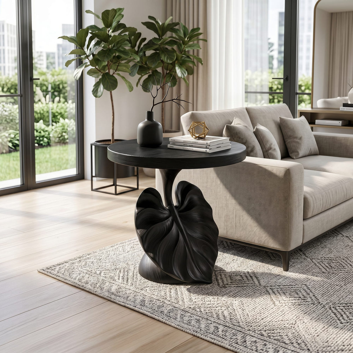 Mediterranean Sculptural Accent Table Courtyard Patio, solid wood, built to order