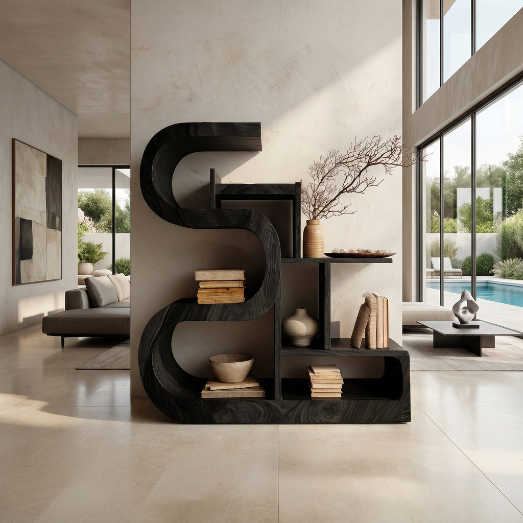 S-shaped Wooden Storage Shelf, solid wood, built to order