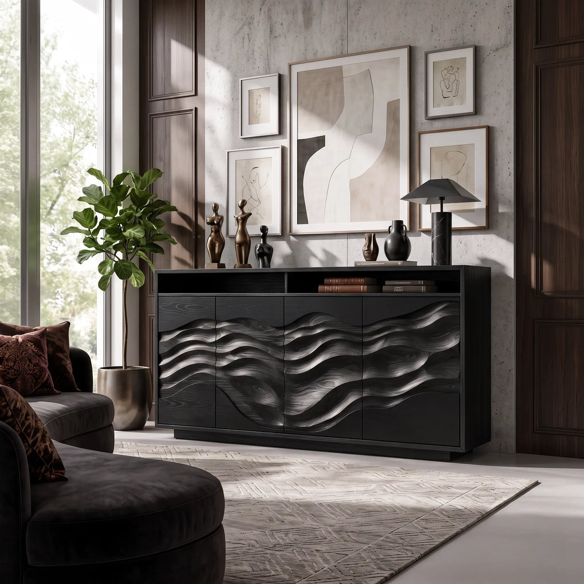 Minimalist Low Reeded Sideboard Living Room, solid wood, built to order, view 3