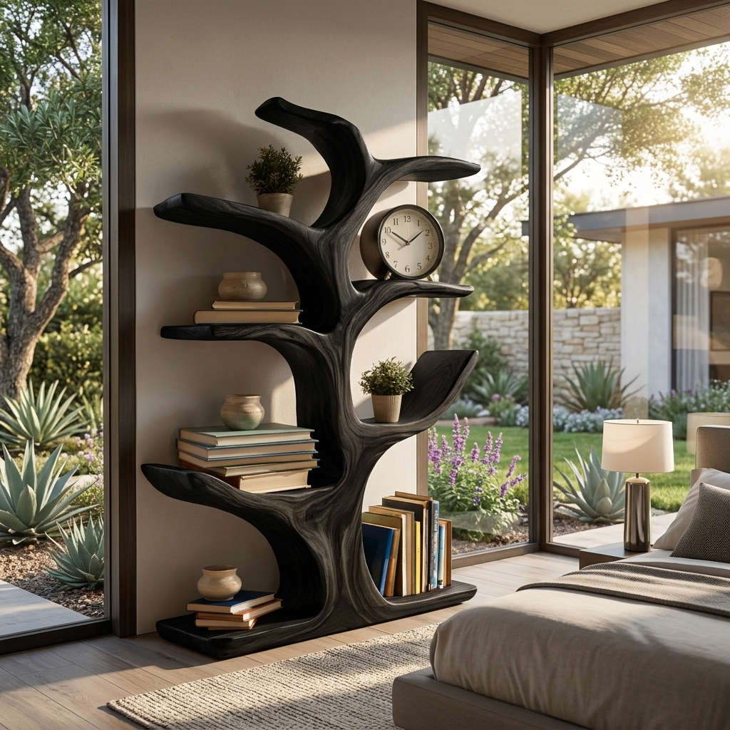 Bookshelf Sculptural Curved Design, solid wood, built to order, view 4