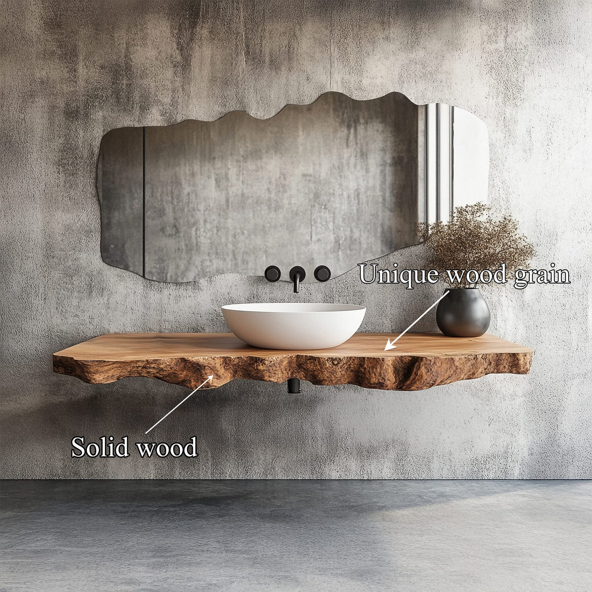 Rustic Bathroom Vanity Shelf Organic Edge Bathroom Furniture, solid wood, built to order