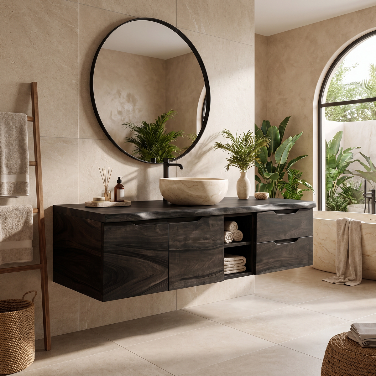 Organic Modern Washstand Bathroom Interior, solid wood, built to order, view 4