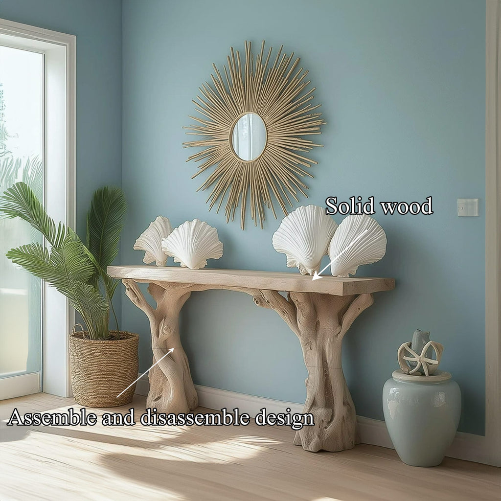 Beach Inspired Wooden Console Table Tree Form Design, solid wood, built to order
