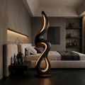Minimalist Curved Lamp with Shelf, solid wood, built to order, view 4