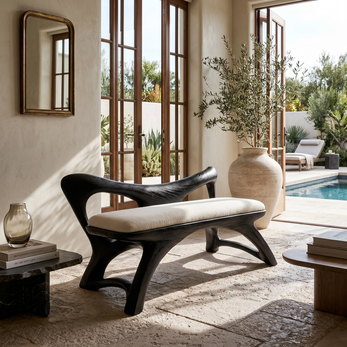 Organic Modern Bench Entryway, solid wood, built to order, view 4