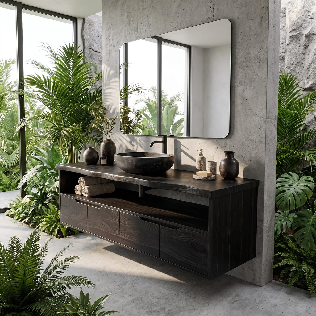 Mediterranean Floating Bathroom Cabinet Villa Bathroom, solid wood, built to order