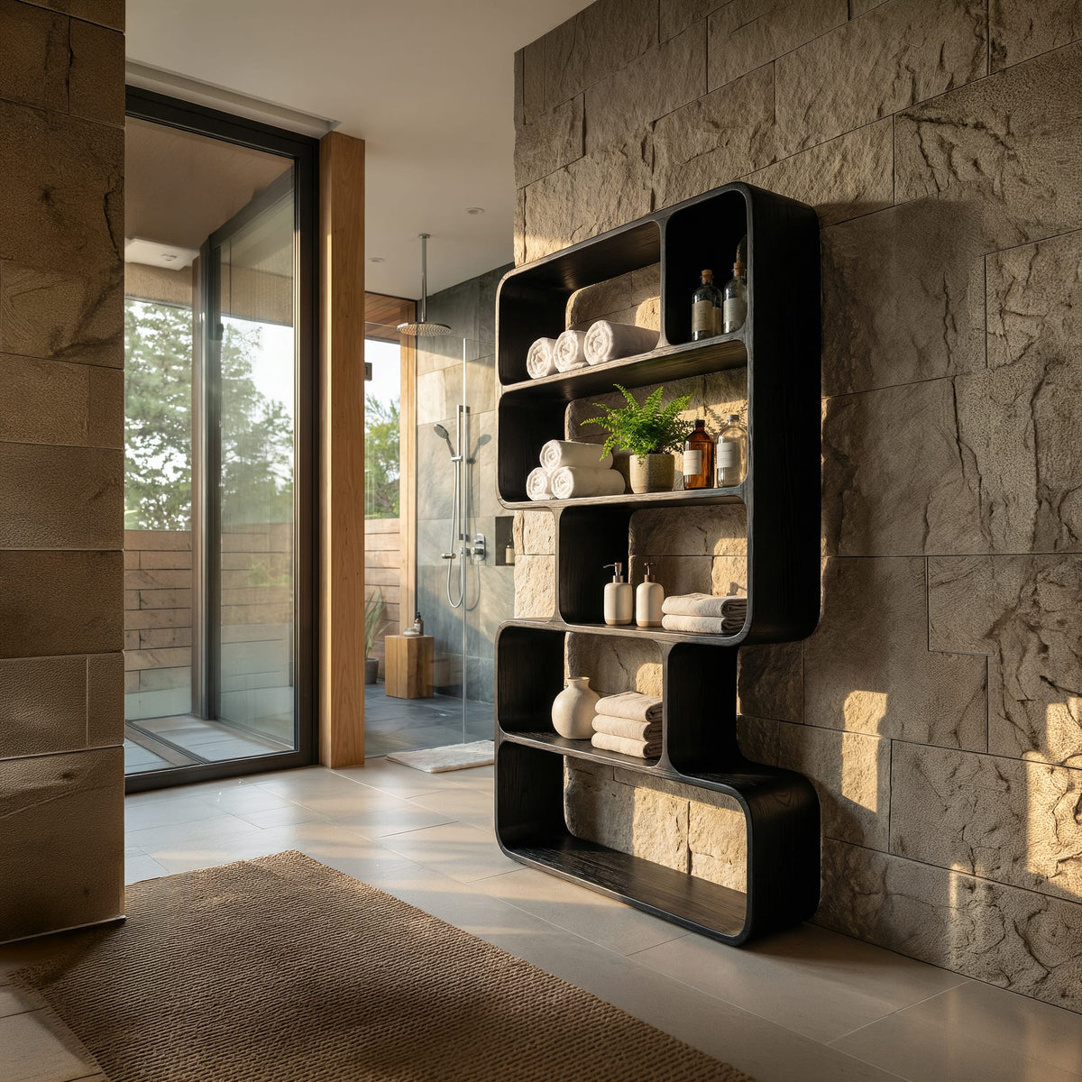 Sculptural Storage Bath Shelf