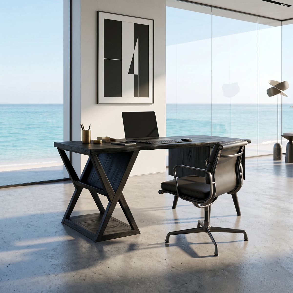 Minimalist Executive Desk Creative Office, solid wood, built to order, view 4