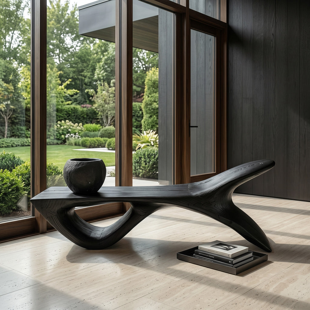 Wooden Bench with Fish Tail Shape, solid wood, built to order