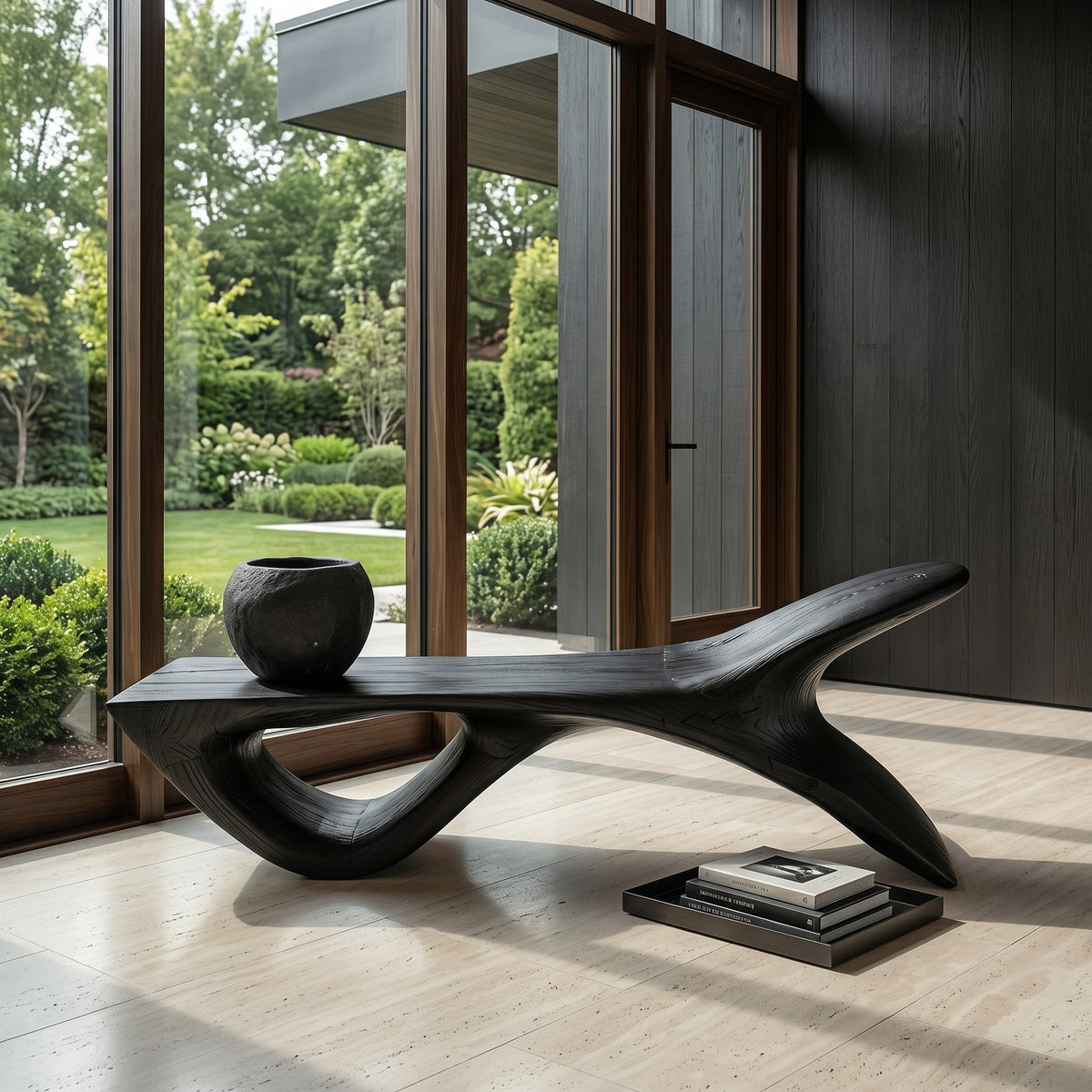 Wooden Bench with Fish Tail Shape, solid wood, built to order