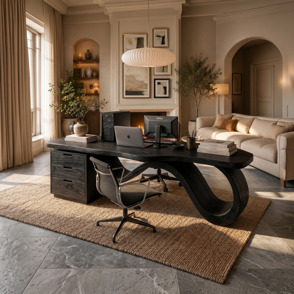 Contemporary Wave Base Executive Desk Design Studio, solid wood, built to order, view 4