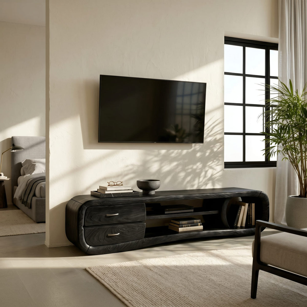 Media Console Contemporary Living Space, solid wood, built to order