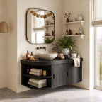 Mid Century Wall Mounted Bathroom Vanity, solid wood, built to order