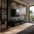 Minimal Curved Floating TV Console with Drawers, solid wood, built to order, view 4