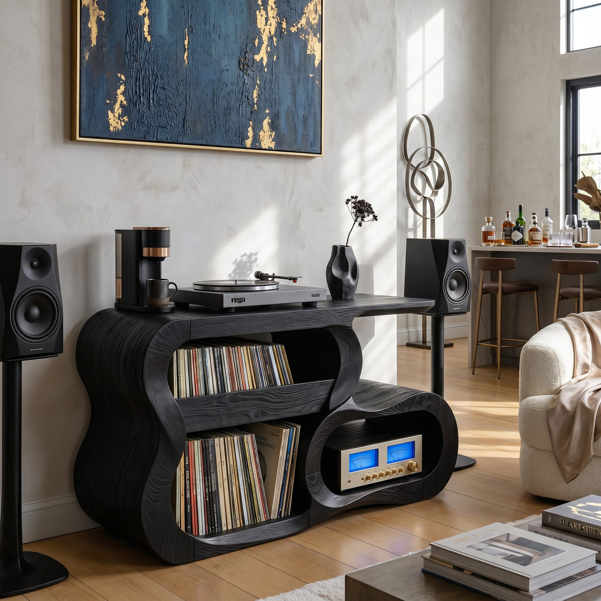 Contemporary Solid Turntable Record Stand