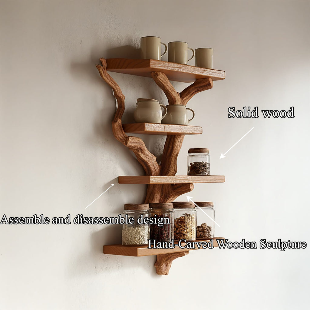 Artistic Branch Kitchen Wall Shelf Kitchen Interior Functional Decor, solid wood, built to order
