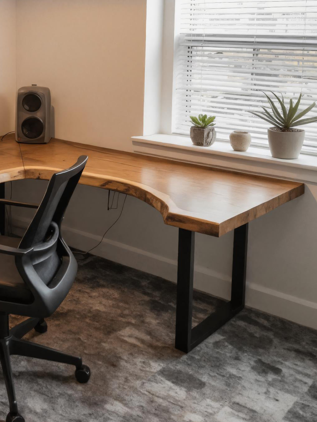 Live Edge L Shaped Desk with Metal Legs, solid wood, built to order
