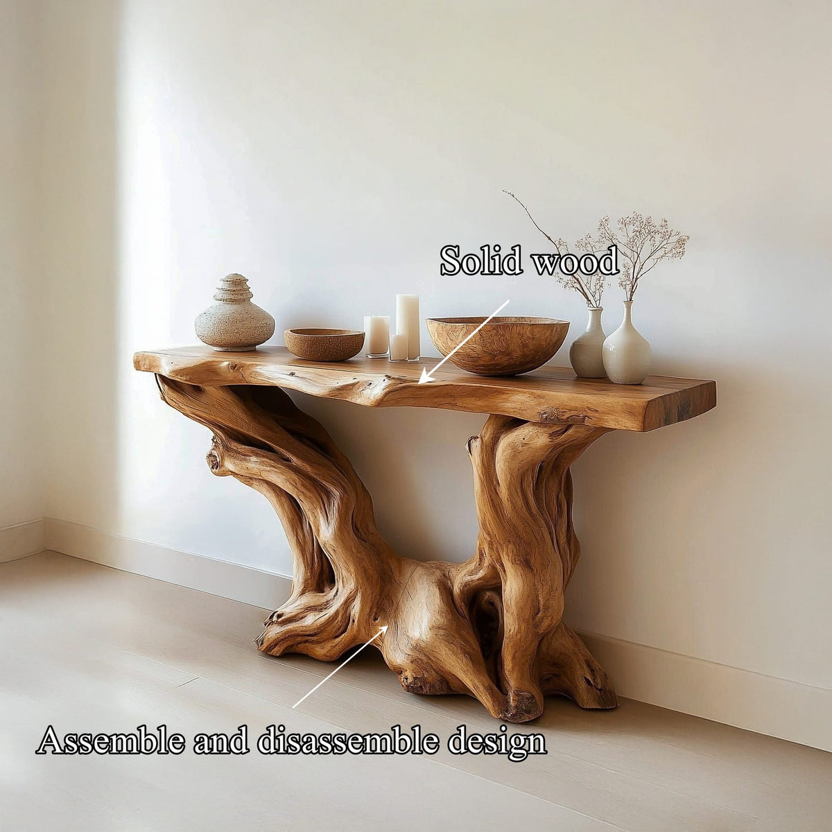 Mid Century Handcrafted Console Table Living Room, solid wood, built to order