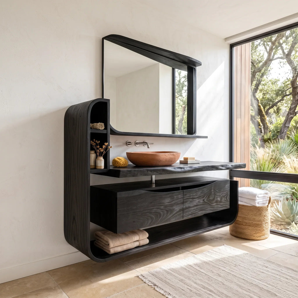 Handcrafted Organic Floating Bathroom Vanity Ensuite, solid wood, built to order