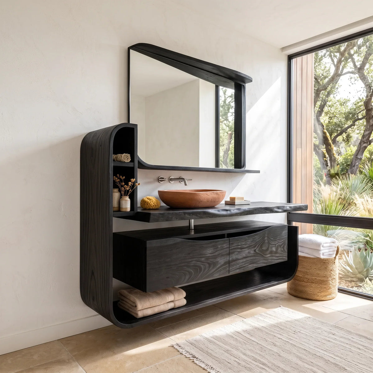 Handcrafted Organic Floating Bathroom Vanity Ensuite, solid wood, built to order