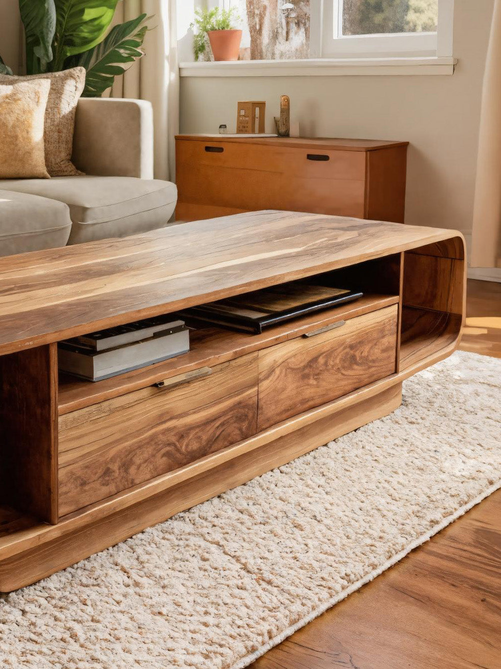 Modern Coffee Table with Storage Drawers, solid wood, built to order