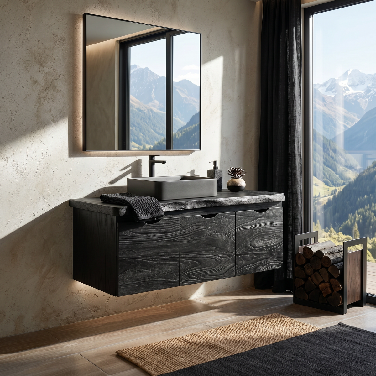 Minimalist Double Sink Vanity Garden Bathroom, solid wood, built to order, view 4