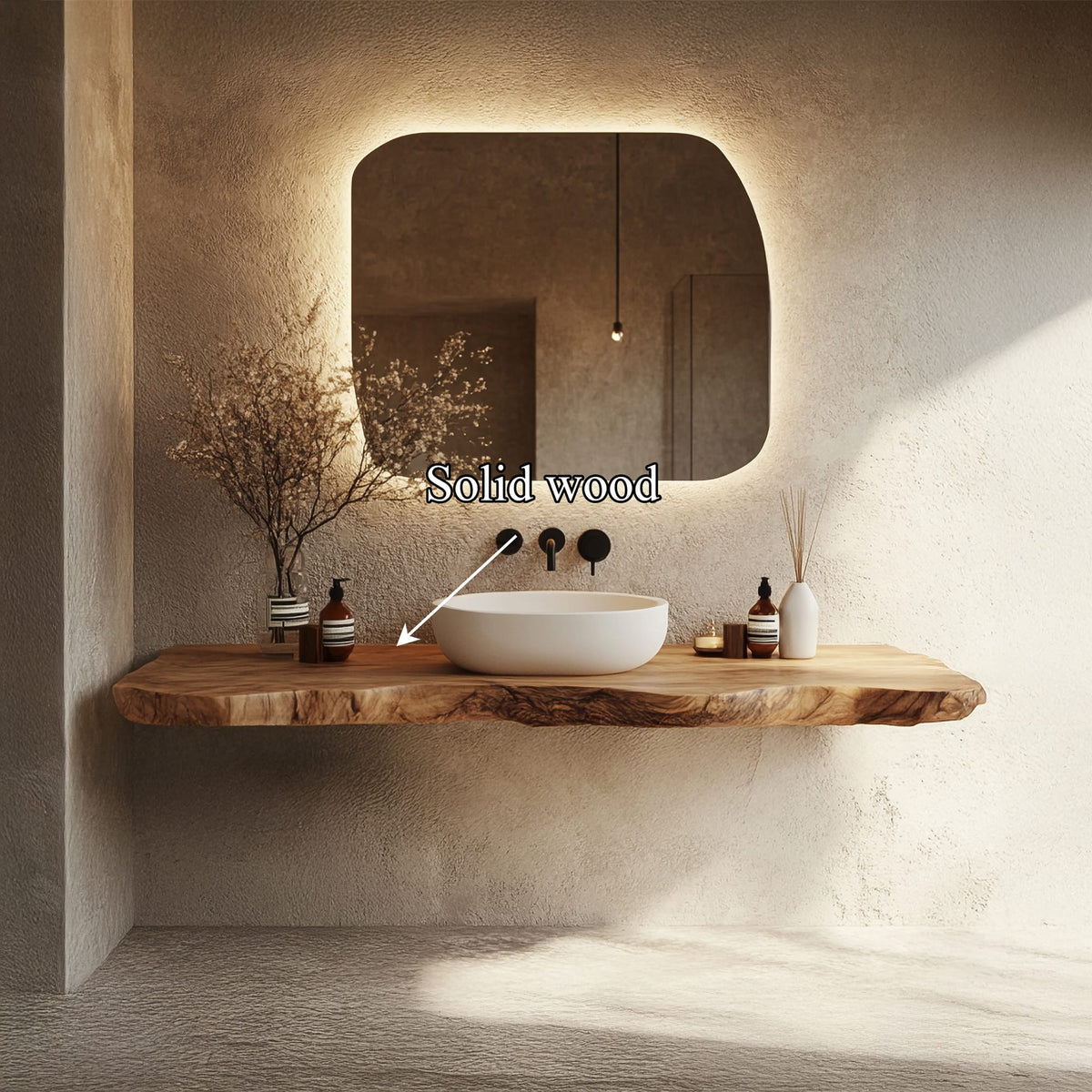 Bathroom Vanity Wall Floating Console Live Edge Shelf, solid wood, built to order