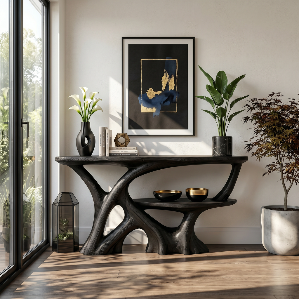 Organic Root Base Console Table Entryway, solid wood, built to order, view 4