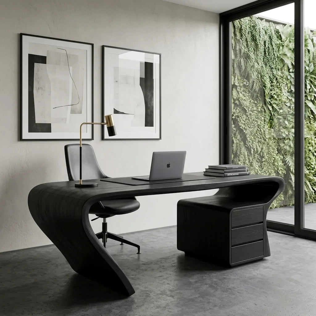 Organic Sculptural Curved Leg Desk, solid wood, built to order, view 4