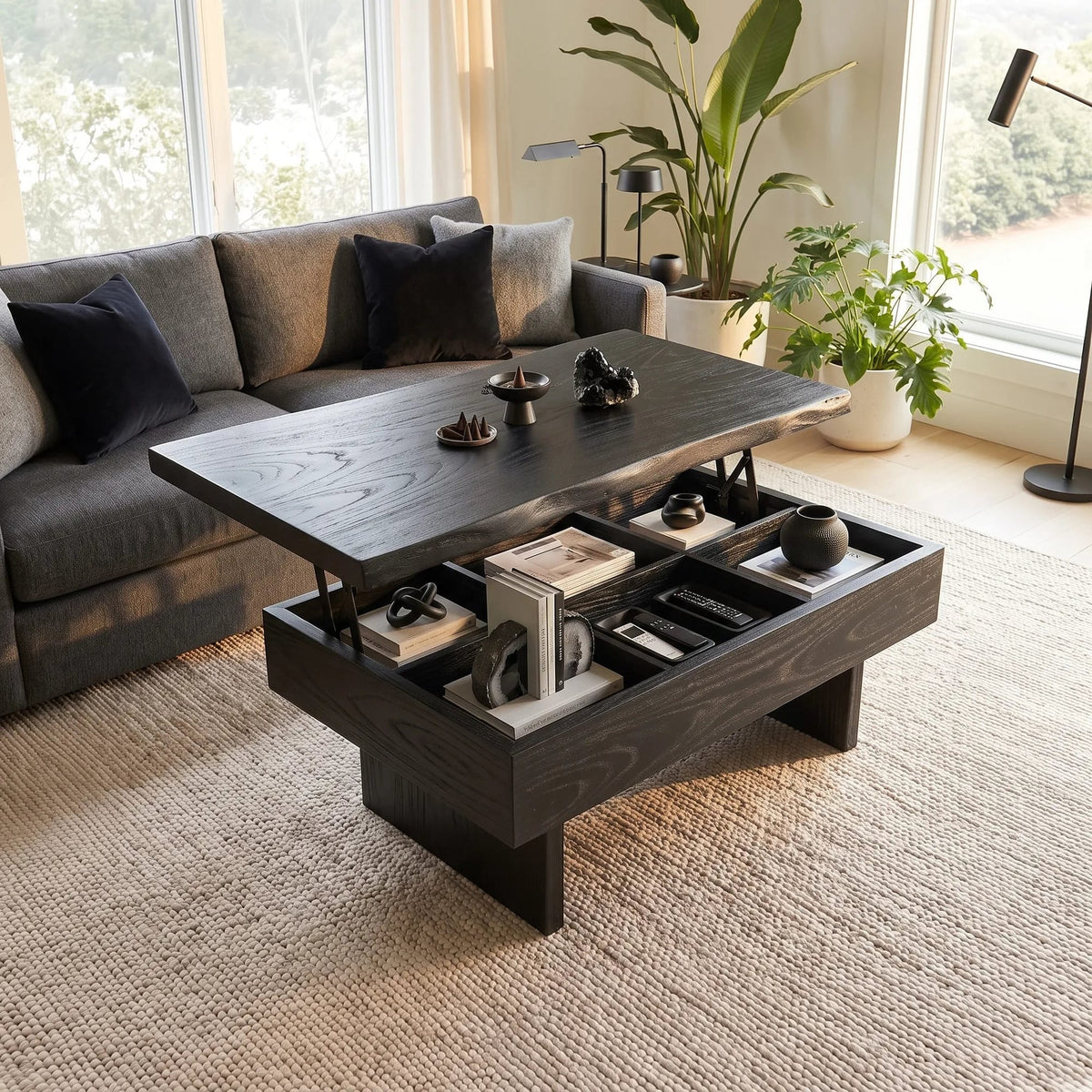 Contemporary Storage Lift Top Coffee Table City Apartment, solid wood, built to order
