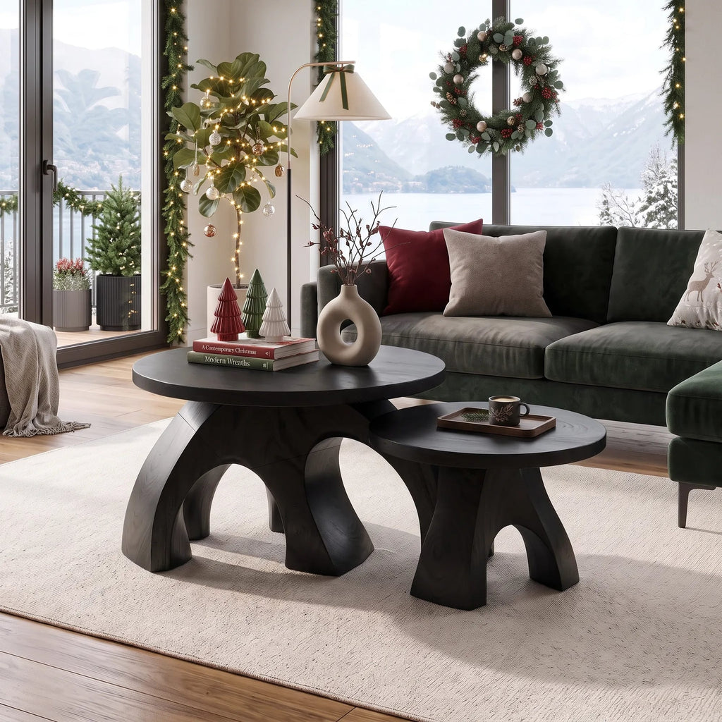 Handcrafted Round Coffee Table Apartment, solid wood, built to order