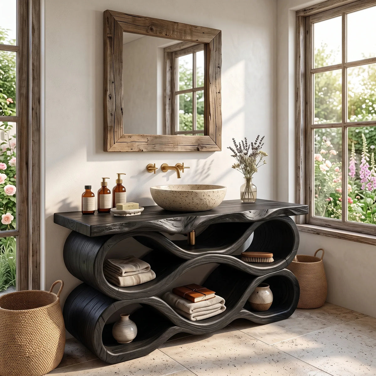 Mediterranean Live Edge Bathroom Vanity Bathroom, solid wood, built to order, view 4